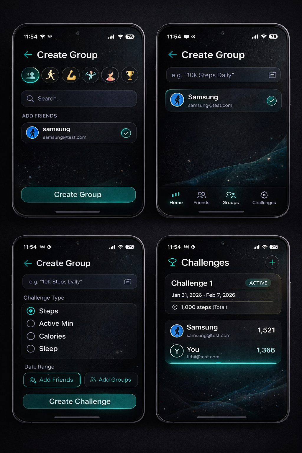 Groups & Challenges — Manage groups and view leaderboards